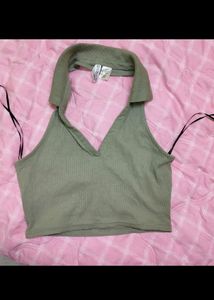 H&amp;m Collared Olive HalterNeck Top🌸