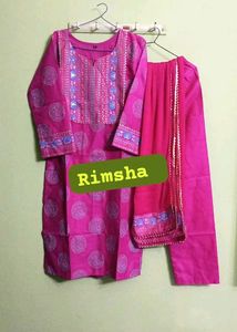 New/Unused Foil Print Kurta Pant Dupatta Set