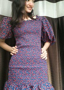 Floral Print Drop-wrist Dress