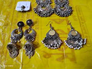 3 Beautiful Silver Earrings One Nose Ring 😍
