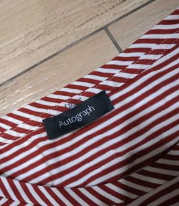 (Autograph)Rust &amp; White Striped Casual Top