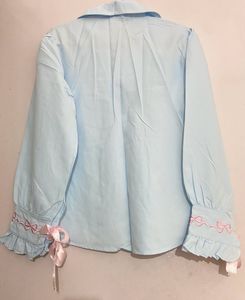 Imported Light Blue Bow Lantern-sleeve Shirt
