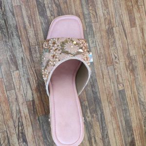 Embellished Pink Slip-On Sandals