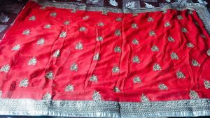 Beautiful Red saree with golden zari work