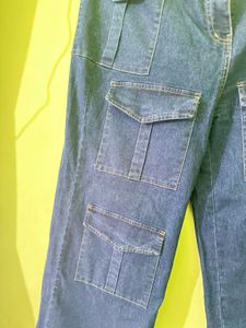 Women Blue Cargo Straight Jeans