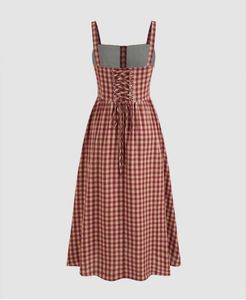 Square Neck Gingham Maxi Dress