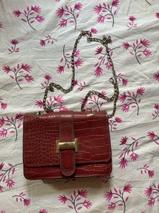 Red Sling Bag With Chain Strap