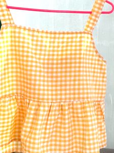Bright Yellow Gingham Top For Women