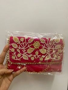 Embroidered Pink Clutch