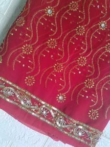 Red Embellished Dress Material