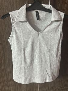 Grey Ribbed Polo Tank