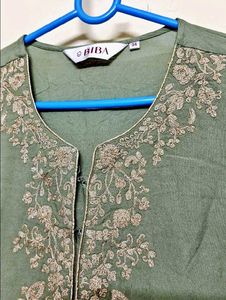 🫅 Biba | Yoke Design Kurta Trouser | Olive Gre