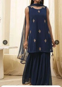 Navy Blue Embroidered Kurta Set