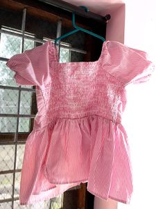 Chic Pink &amp; White Striped Puff Sleeve Peplum Top