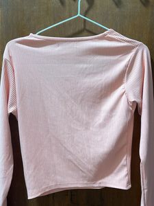 Stylish Peach Ribbed Square Neck Crop Top