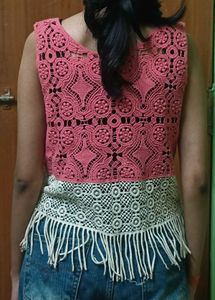 double toned fringe lace top