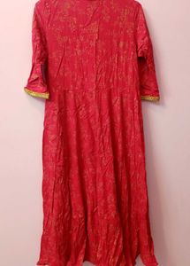 Red Printed A Line With Jacket Kurta