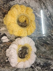 Cute Crochet Scrunchies - Yellow & White
