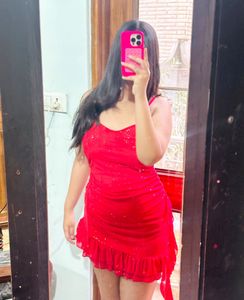 Red Glitter Ruffle Mini Dress