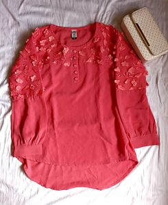 Elegant Coral Pink Georgette Top ✨️🎀