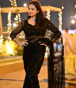 Elegant Black Sequin Saree