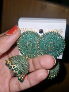 Green Jhumka Earrings