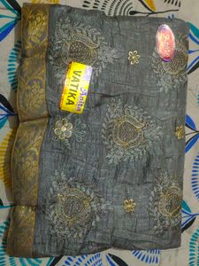 Elegant Grey Embroidered Saree