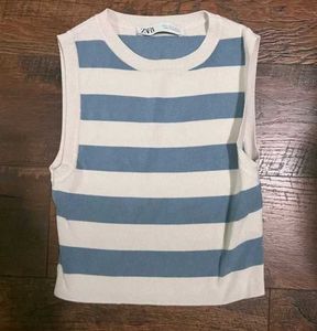 ZARA white and blue strip crop top