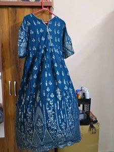 Elegant Blue Printed Ethnic Gown/kurta