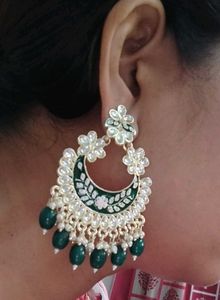 Emerald Green Kundan Chandbali Earrings