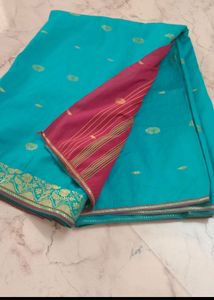 Sea Green With Maroon Border Saree