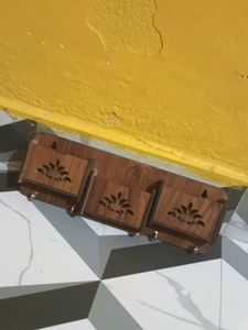 Wooden Wall Organizer with Key Hooks
