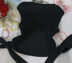 Backless Black Tie Crop Top