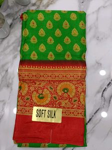 Red &amp; Green Soft Silk Saree