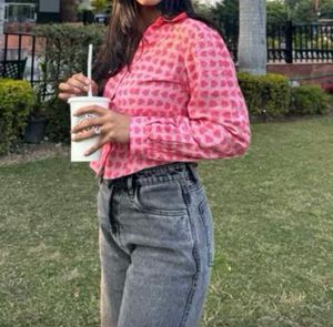 heart printed crop shirt top