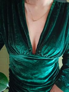 SHEIN Emerald Deep Green Velvet Ruched Dress
