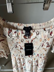 Cream Cowgirl Print Shirred MAXI  Dress