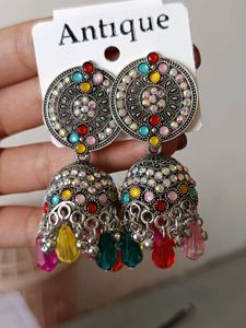 Antique Style Colorful Jhumka Earrings