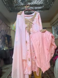 Pure Soft Cotton Peach Embroidered Kurta Set