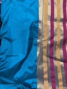 Silk Saree Fabric - Teal &amp; Gold