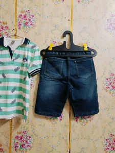 Boys Striped Polo Tee &amp; Denim Shorts