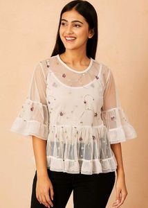 Floral Embroidered Mesh Top