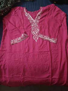 Unused Cotton Kurta With White Embroidery
