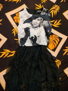 Vintage Glam Graphic Top & Ruffled Skirt Dress
