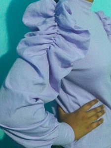 Lilac Puff Sleeve Mock Neck Top