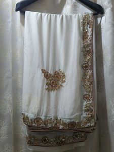 Gota Patti White Saree