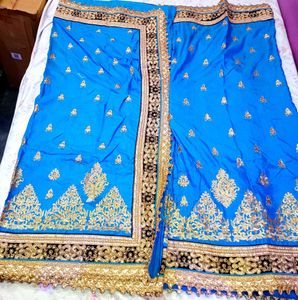 Embroidery Saaree Blue With Two Sequence Blouse