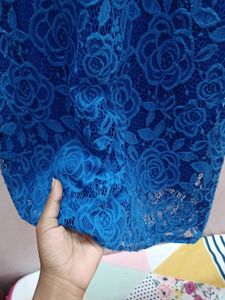 Blue Floral Lace Fabric