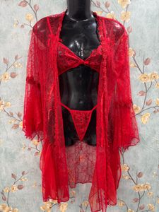 Red Sexy Three Piece Lingerie Set