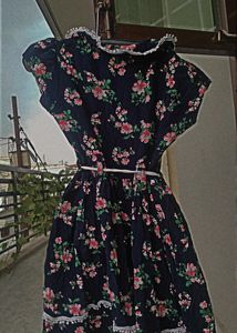 Navy Blue Frock With Flower Design For Girl ❣️